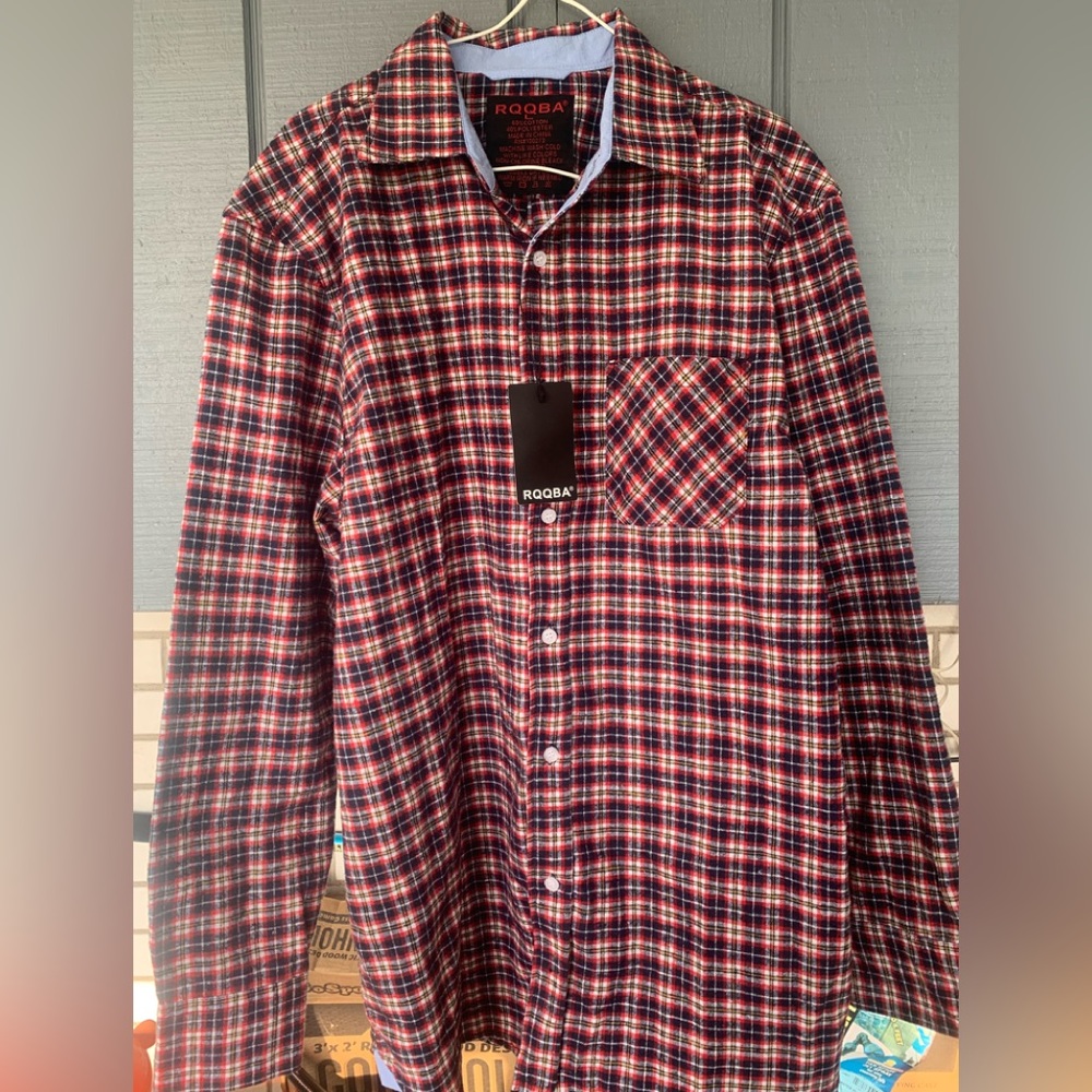 rqqba flannel checkered stripes Men’s Large NWT really cool colors long sleeve